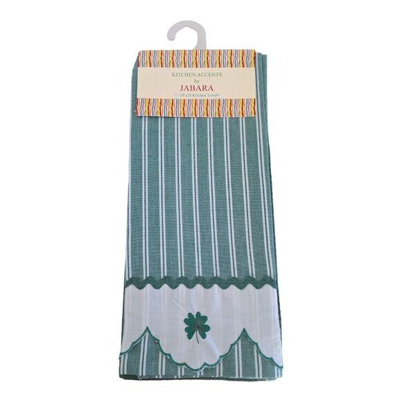 Set of 2 Shamrock Kitchen Towels Cotton Vintage Irish Lucky Clover NWT Jabara - Picture 1 of 4